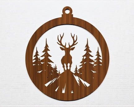 Laser Cut Reindeer Woodland Scene Christmas Ornament