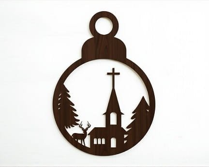 Laser Cut Village Church Christmas Eve Ornament