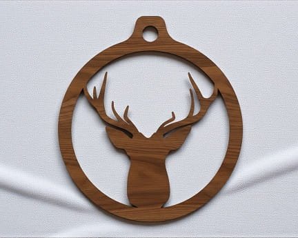 Laser Cut Deer Head with Antlers Christmas Ornament