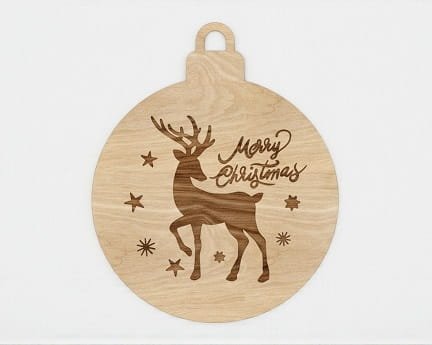 Laser Cut Engraved Merry Christmas Reindeer Ornament