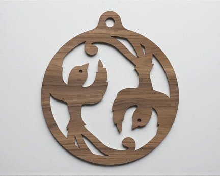 Laser Cut Yin Yang Birds Christmas Tree Ornament