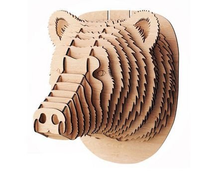 Laser Cut Bear Head 3D Puzzle Animal Head Wall Trophy