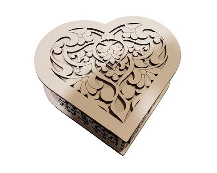 Laser Cut Heart Shape Wooden Gift Box