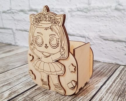 Laser Cut Wooden Doll Pen Holder