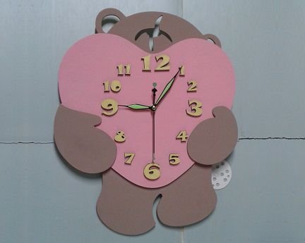 Laser Cut Bear Heart Wall Clock for Kids Room