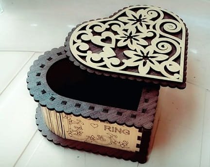 Laser Cut Heart Shaped Wooden Jewellery Box