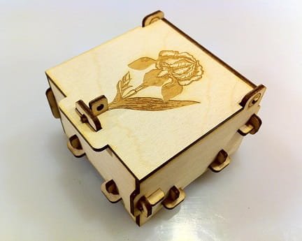 Laser Cut Flower Engraved Wooden Pinned Box