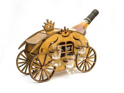 Laser Cut Carriage Minibar Wine Bottle and Glass Stand