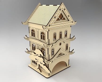 Laser Cut Pagoda Tea House Tea Bag Organizer