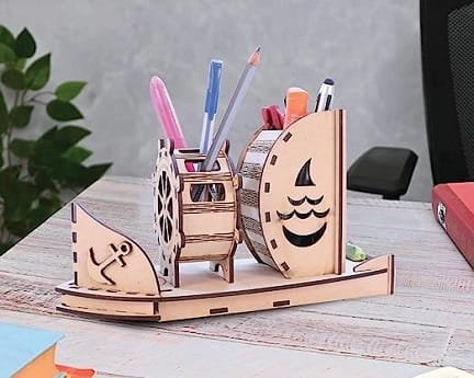 Laser Cut Ship Pen Holder Desk Organizer