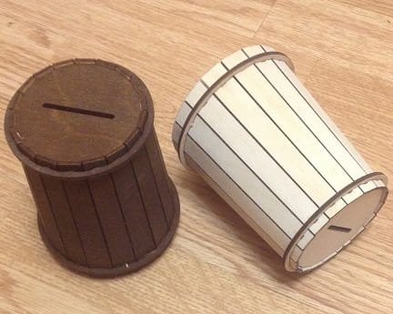 Laser Cut Wooden Barrel Coin Bank Piggy Bank