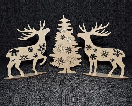 Laser Cut Deer and Christmas Tree Decor Stand