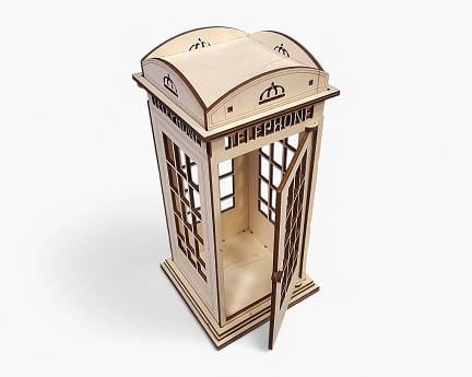 Laser Cut British Telephone Booth 3D Wood Model
