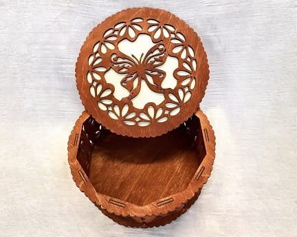 Laser Cut Butterfly Round Jewelry Box