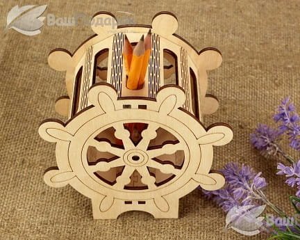 Laser Cut Ship Wheel Pencil Holder