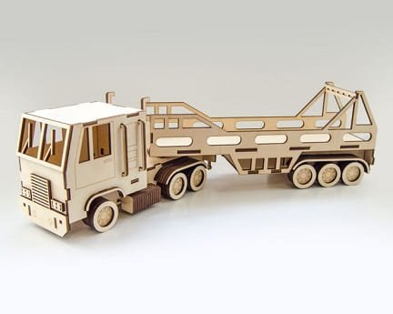 Laser Cut Trailer Truck 3D Wood Model