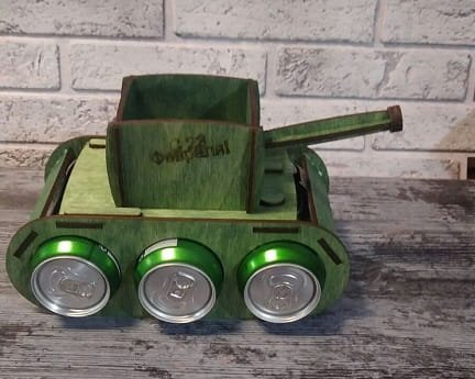 Laser Cut Wooden Tank Drink Can Holder