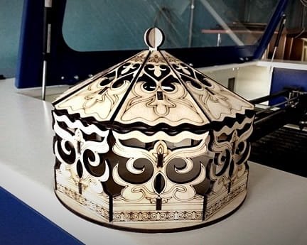 Laser Cut Wooden Yurt Basket With Lid