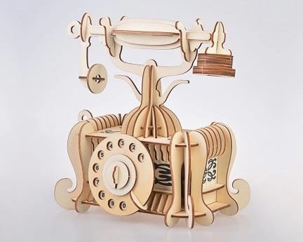 Laser Cut French Style Rotary Dial Phone 3D Wood Model