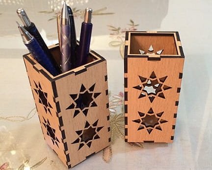 Laser Cut Square Wooden Pencil Holder Pot