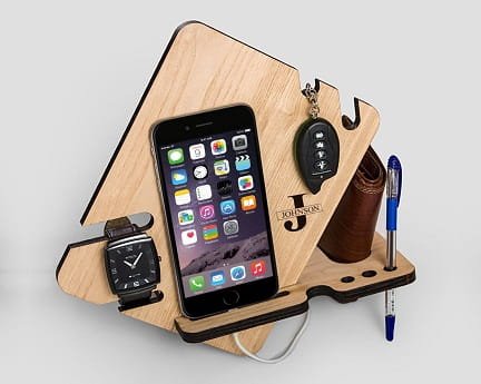 Laser Cut Phone Docking Station With Key Holder Wallet Stand Watch Organizer