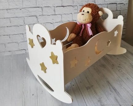 Laser Cut Wooden Baby Doll Rocking Crib