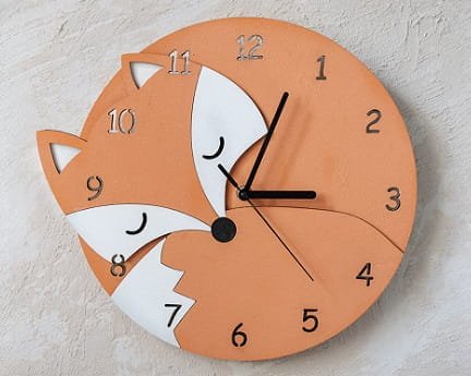 Laser Cut Fox Wall Clock for Kids Room