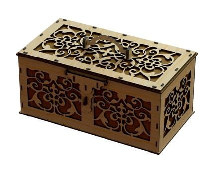 Laser Cut Carved Box With Handle and Lock