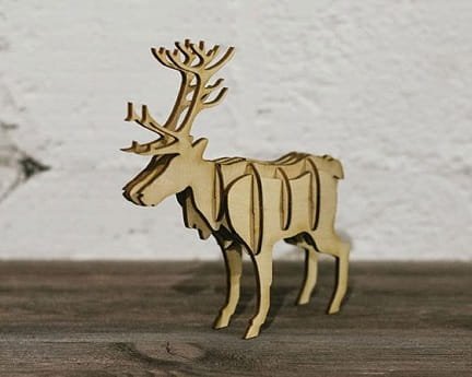 Laser Cut Miniature Reindeer 3D Wood Model