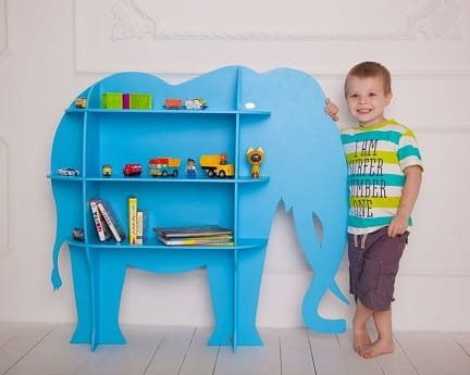 Laser Cut Elephant Bookcase Toy Storage Shelf for Kids Room