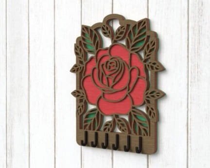 Laser Cut Rose Key Holder