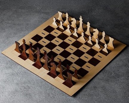 Laser Cut Wooden Chess Board and Piece Set