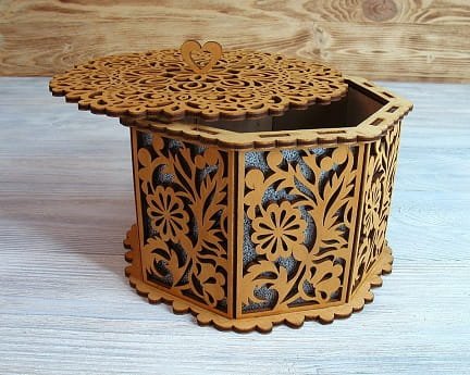 Laser Cut Octagonal Carved Box With Lid