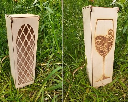 Laser Cut One Bottle Wine Gift Boxes With Hinged Lid