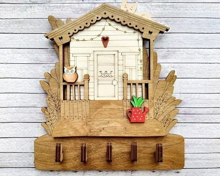 Laser Cut House Key Holder Wooden Key Hooks