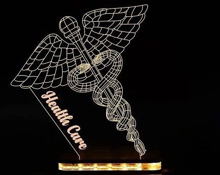 Laser Cut Doctor Symbol Caduceus 3D Night Light Illusion Lamp