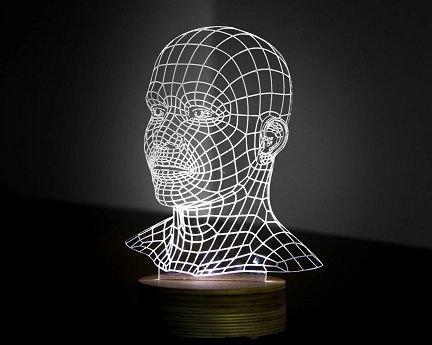 Laser Cut Human Head 3D Illusion With Wooden Base Lamp
